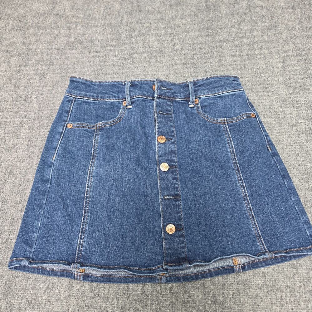 American Eagle Women's Size 6 Denim Mini Skirt Super Stretch Button Front Blue